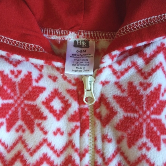 NEW hudson baby red fair isle print fleece zipper jumpsuit with hood 6-9 months - Picture 4 of 9